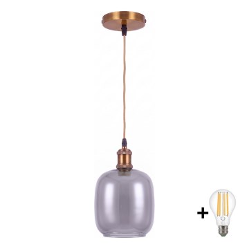BRILAGI - Lustre LED em cabo RETRO GLASS 1xE27/60W/230V Ø 14 cm dourado/cinzento fumado