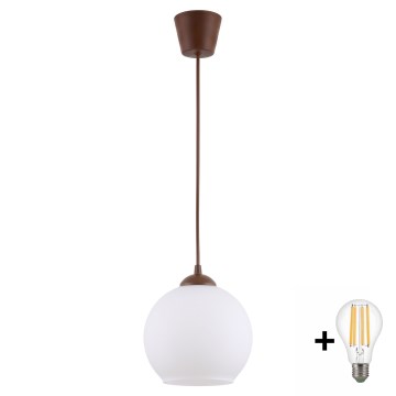 Brilagi - Lustre LED em cabo RETRO GLASS 1xE27/60W/230V, Ø 15 cm, castanho/branco