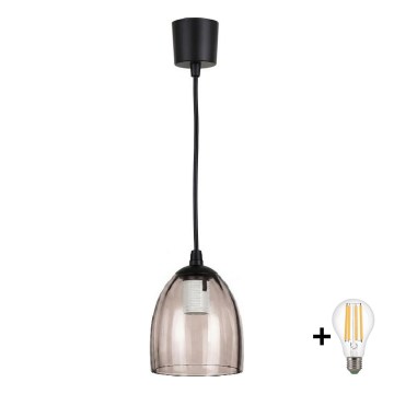 Brilagi - Lustre LED em cabo RETRO GLASS 1xE27/60W/230V Ø 17 cm preto / bege fumê