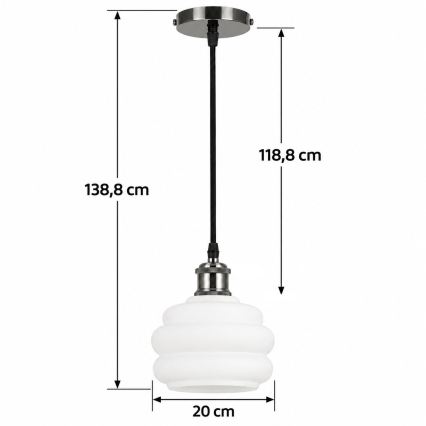 BRILAGI - Lustre LED em cabo RETRO GLASS 1xE27/60W/230V Ø 20 cm preto/branco