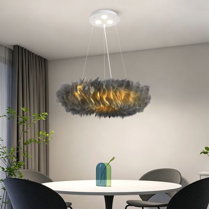 Brilagi - Lustre LED FEATHER suspenso em cabo 3xE27/40W/230V + 3xLED/3W Ø 50 cm cinzento