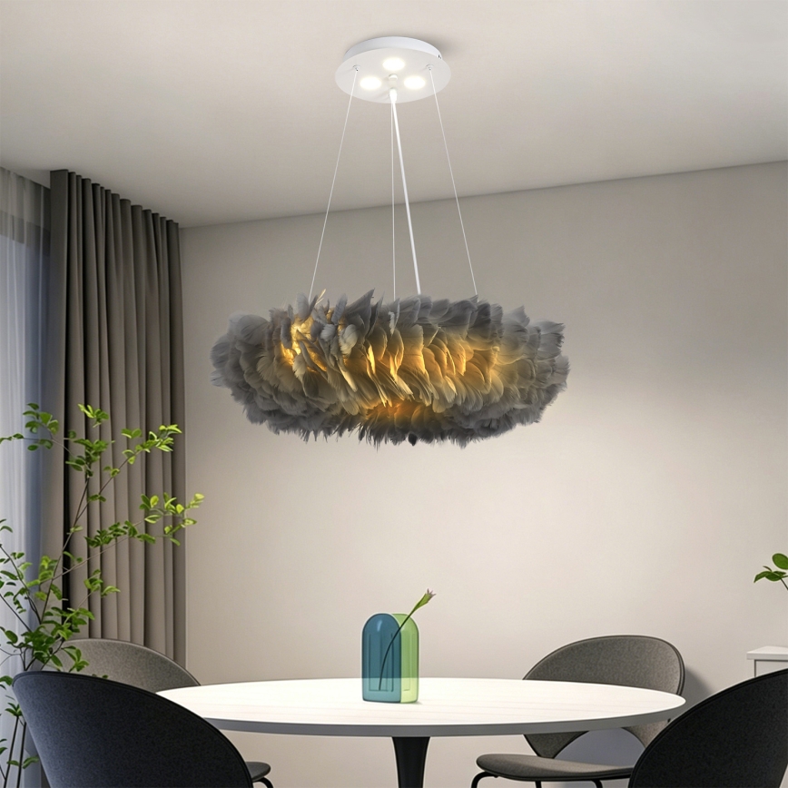 Brilagi - Lustre LED FEATHER suspenso em cabo 3xE27/40W/230V + 3xLED/3W Ø 50 cm cinzento