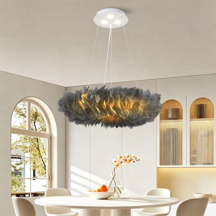 Brilagi - Lustre LED FEATHER suspenso em cabo 3xE27/40W/230V + 3xLED/3W Ø 50 cm cinzento