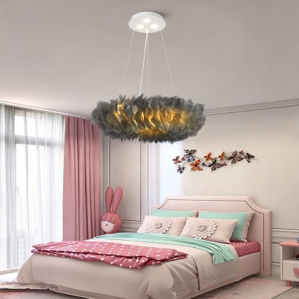 Brilagi - Lustre LED FEATHER suspenso em cabo 3xE27/40W/230V + 3xLED/3W Ø 50 cm cinzento