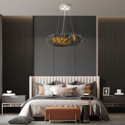 Brilagi - Lustre LED FEATHER suspenso em cabo 3xE27/40W/230V + 3xLED/3W Ø 50 cm cinzento