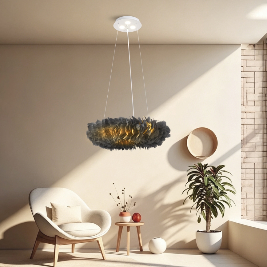 Brilagi - Lustre LED FEATHER suspenso em cabo 3xE27/40W/230V + 3xLED/3W Ø 50 cm cinzento
