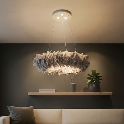 Brilagi - Lustre LED FEATHER suspenso em cabo 3xE27/40W/230V + 3xLED/3W Ø 50 cm cinzento