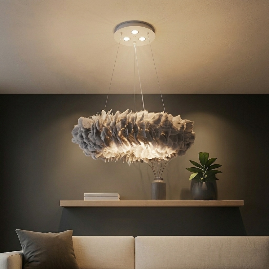 Brilagi - Lustre LED FEATHER suspenso em cabo 3xE27/40W/230V + 3xLED/3W Ø 50 cm cinzento