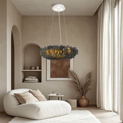Brilagi - Lustre LED FEATHER suspenso em cabo 3xE27/40W/230V + 3xLED/3W Ø 50 cm cinzento