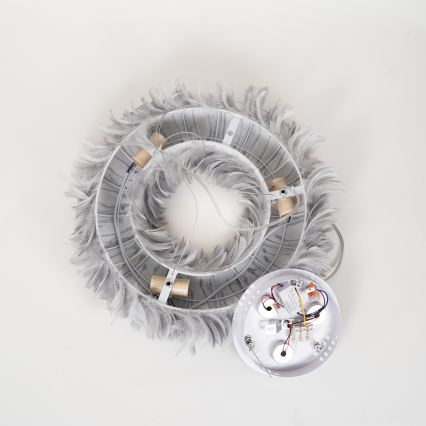 Brilagi - Lustre LED FEATHER suspenso em cabo 3xE27/40W/230V + 3xLED/3W Ø 50 cm cinzento