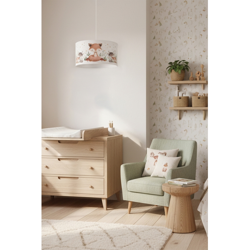 Brilagi - Lustre LED infantil BOBO suspenso por cabo 1xE27/60W/230V diâmetro 35 cm branco/com motivos de animais