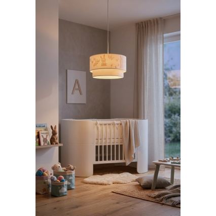 Brilagi - Lustre LED infantil pendente com cabo BOBO 1xE27/60W/230V Ø 35 cm branco/coelhinhos
