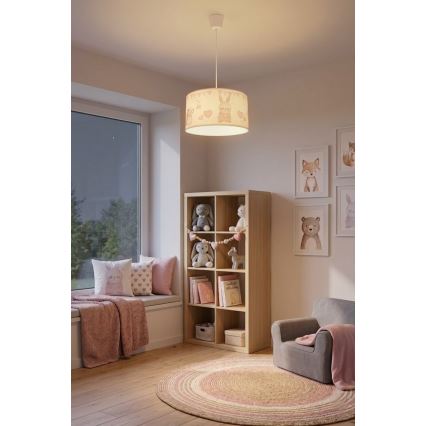 Brilagi - Lustre LED infantil suspenso por cabo BOBO 1xE27/60W/230V Ø 35 cm branco/com motivos de animais
