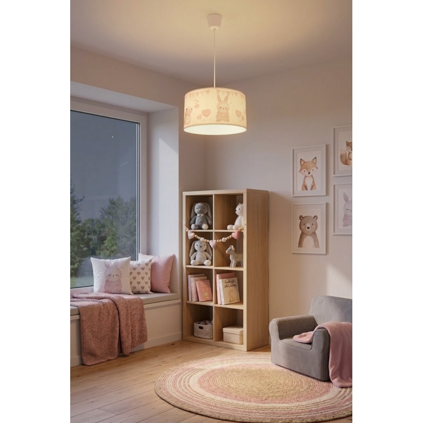 Brilagi - Lustre LED infantil suspenso por cabo BOBO 1xE27/60W/230V Ø 35 cm branco/com motivos de animais