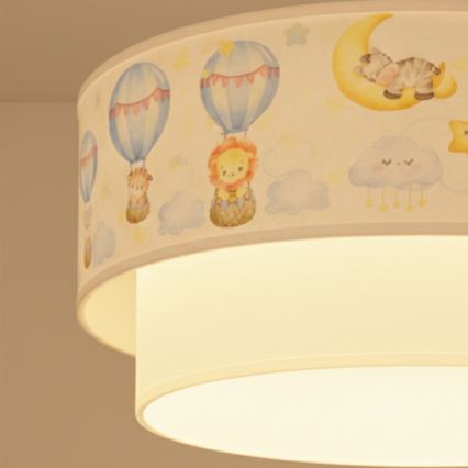 Brilagi - Lustre infantil LED BOBO com cabo 1xE27/60W/230V Ø 40 cm branco/bege/estampado de animais