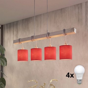 Brilagi - Lustre LED NUBILA suspenso por cabo 4xE27/60W/230V cinzento/vermelho