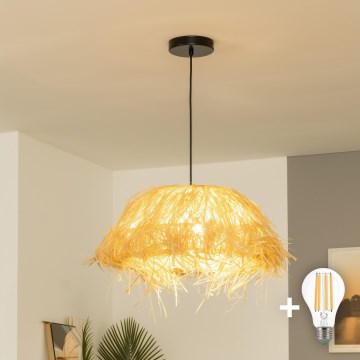 Brilagi - Lustre LED pendente CERIA BOHO com cabo 1xE27/40W/230V, diâmetro 40 cm, em ráfia