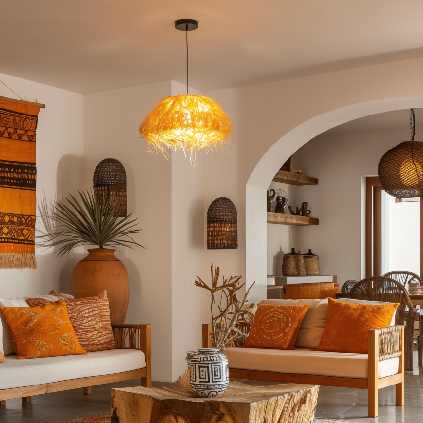 Brilagi - Lustre LED pendente CERIA BOHO com cabo 1xE27/40W/230V, diâmetro 40 cm, em ráfia