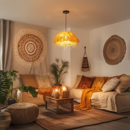 Brilagi - Lustre LED pendente CERIA BOHO com cabo 1xE27/40W/230V, diâmetro 40 cm, em ráfia