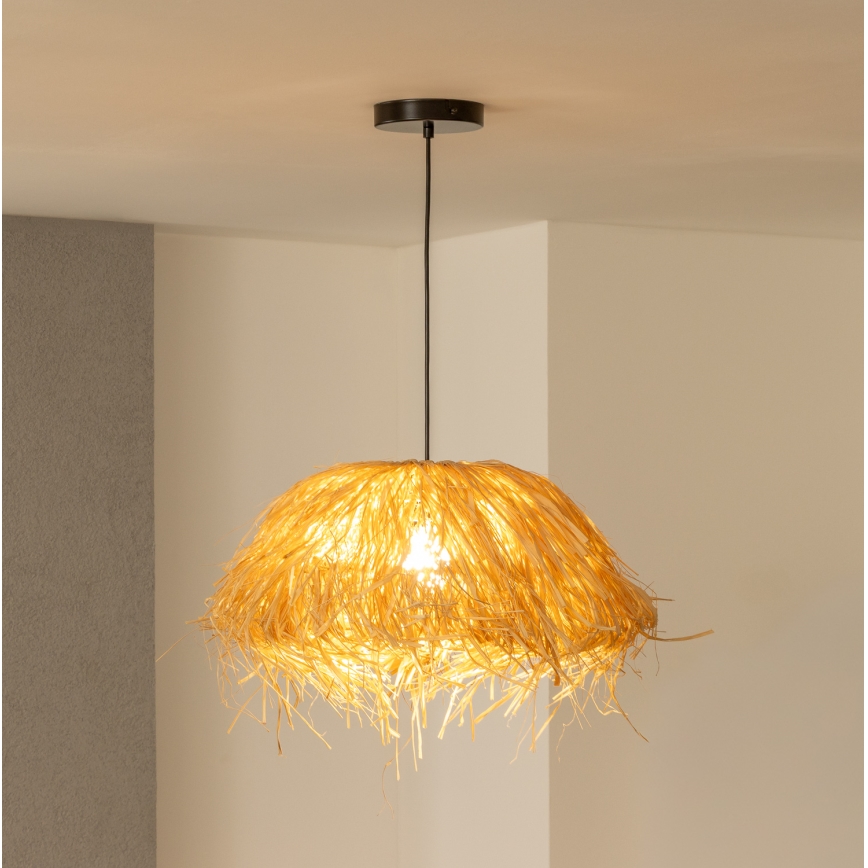 Brilagi - Lustre LED pendente CERIA BOHO com cabo 1xE27/40W/230V, diâmetro 40 cm, em ráfia