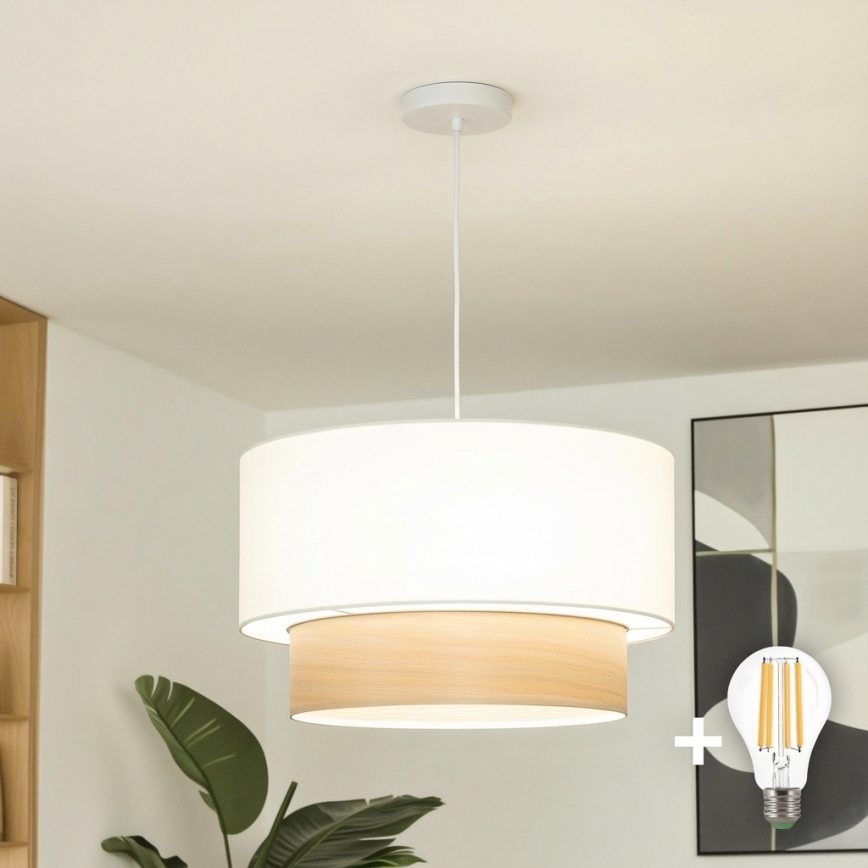Brilagi - Lustre LED pendente com cabo CERIA 1xE27/40W/230V Ø 50 cm branco/bege