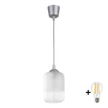 Brilagi - Lustre LED pendente com cabo RETRO GLASS 1xE27/60W/230V diâmetro 14 cm prateado/branco
