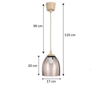 BRILAGI - Lustre LED suspenso por cabo RETRO GLASS 1xE27/60W/230V Ø 17 cm bege/fumê