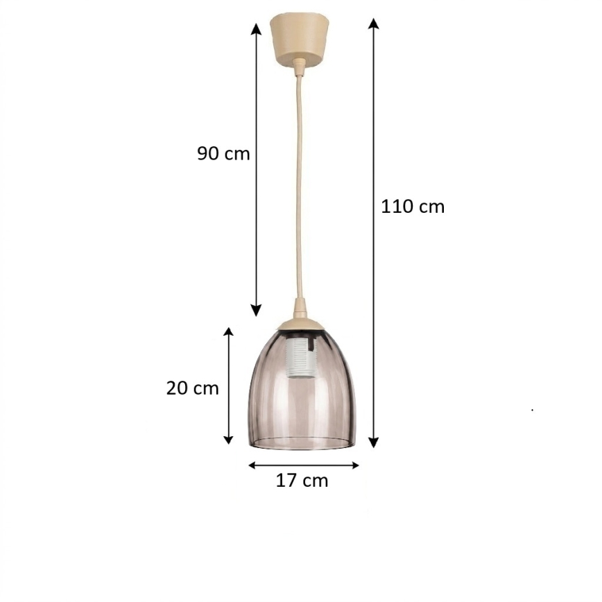 BRILAGI - Lustre LED suspenso por cabo RETRO GLASS 1xE27/60W/230V Ø 17 cm bege/fumê