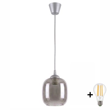 Brilagi - Lustre LED pendente em cabo RETRO GLASS 1xE27/60W/230V Ø 14 cm prata/cinza fumê