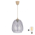 Brilagi - Lustre LED pendente em cabo RETRO GLASS 1xE27/60W/230V Ø 26 cm bege/cinza fumê
