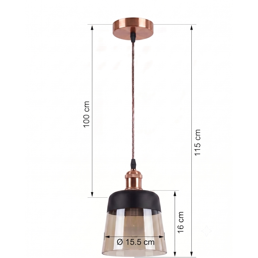 BRILAGI - Lustre LED em cabo RETRO GLASS 1xE27/60W/230V Ø 15,5 cm cobre/bege fumê/preto