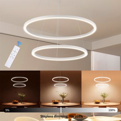 Brilagi - Lustre LED regulável suspenso por cabo PORTOFINO LED/98W/230V 3000-6000K Ø 80 cm branco + controlo remoto