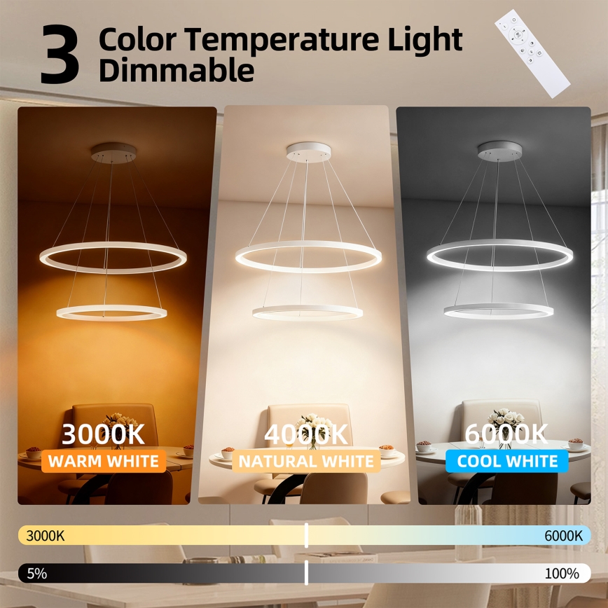 Brilagi - Lustre LED regulável suspenso por cabo PORTOFINO LED/98W/230V 3000-6000K Ø 80 cm branco + controlo remoto