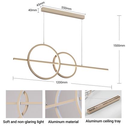BRILAGI - Lustre LED regulável suspenso por cabo SIGNATURE LED/53W/230V 3000-6000K 120 cm bege+ controlo remoto
