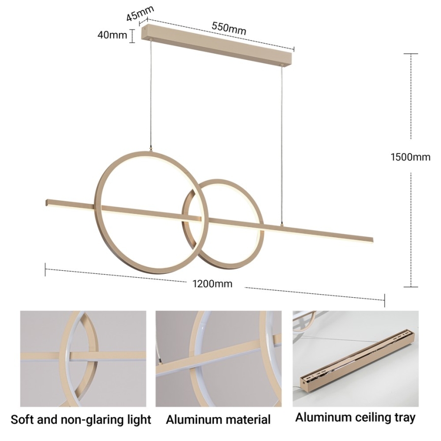 BRILAGI - Lustre LED regulável suspenso por cabo SIGNATURE LED/53W/230V 3000-6000K 120 cm bege+ controlo remoto