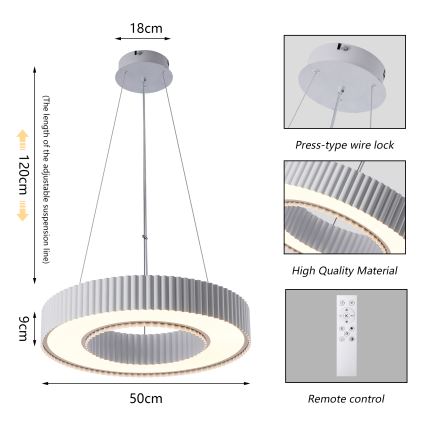 Brilagi - Lustre LED dimerizável suspenso por cabo LUMIX LED/48W/230V 3000-6000K branco Ø 50 cm + controlo remoto