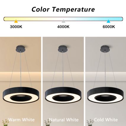 Brilagi - Lustre suspenso LED dimável LUMIX LED/48W/230V 3000-6000K preto Ø 50 cm + controlo remoto
