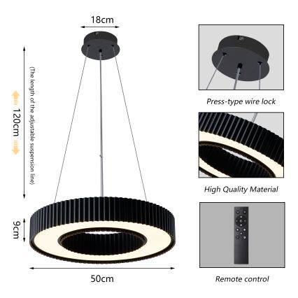 Brilagi - Lustre suspenso LED dimável LUMIX LED/48W/230V 3000-6000K preto Ø 50 cm + controlo remoto