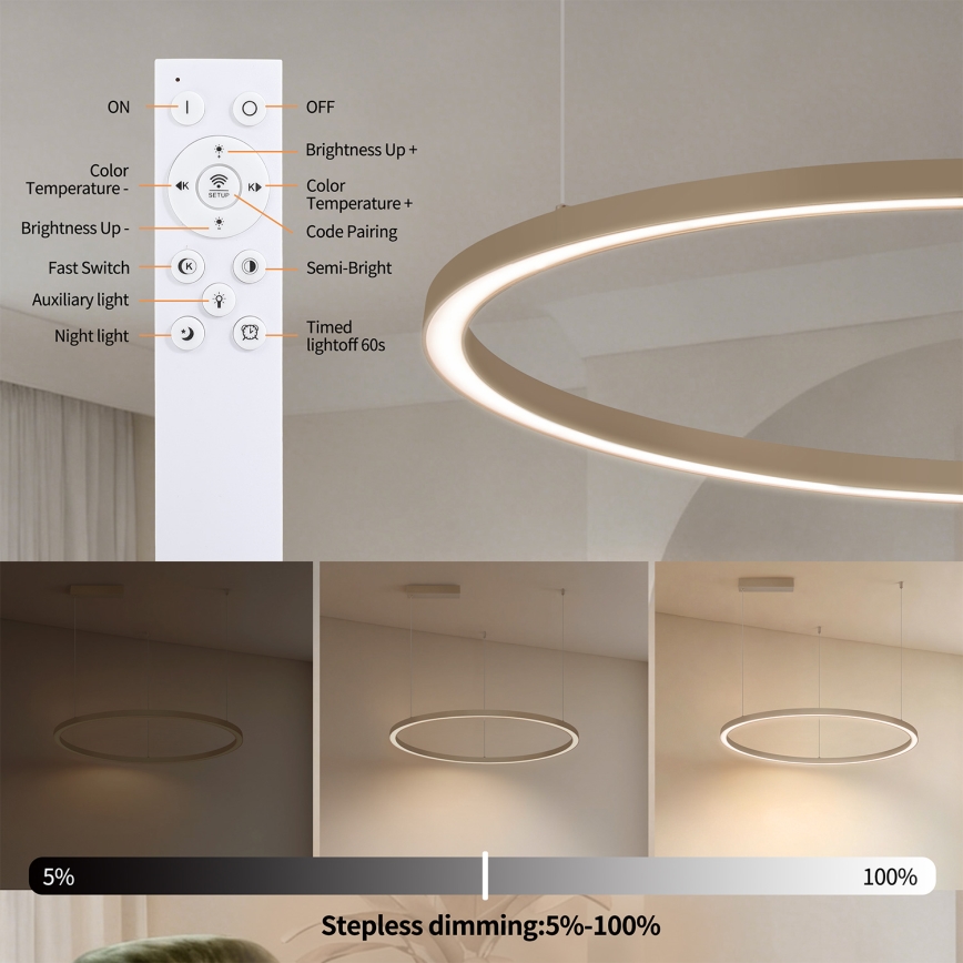 Brilagi - Lustre LED dimável suspenso por cabo PORTOFINO LED/60W/230V 3000-6000K Ø 80 cm bege + controlo remoto