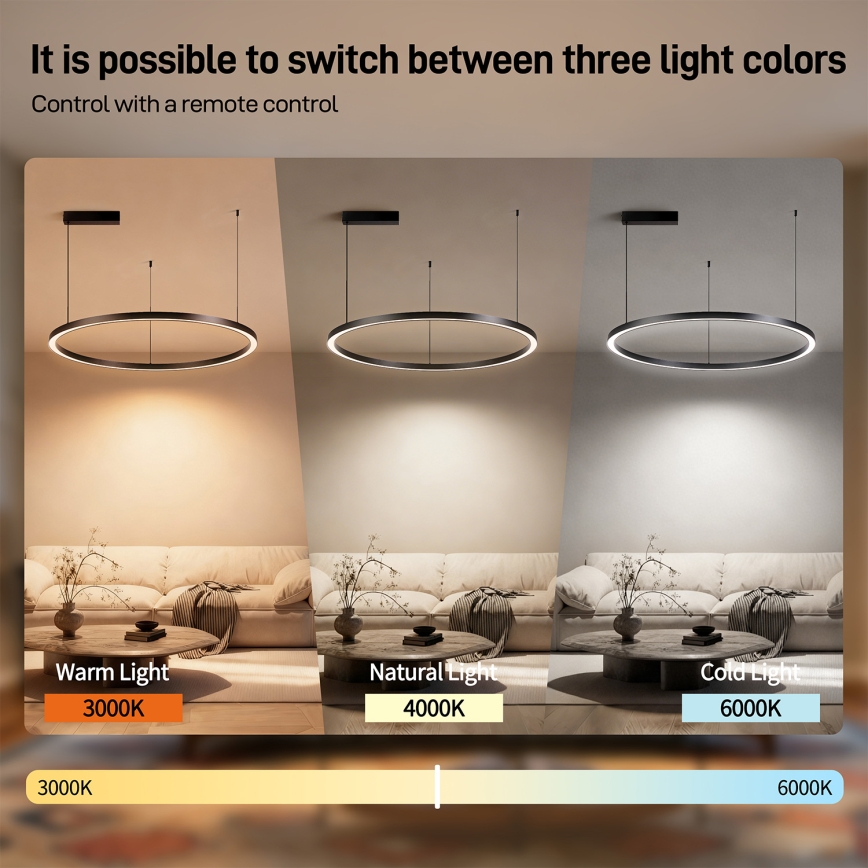 Brilagi - Lustre LED dimerizável suspenso por cabo PORTOFINO LED/60W/230V 3000-6000K Ø 80 cm preto + controlo remoto