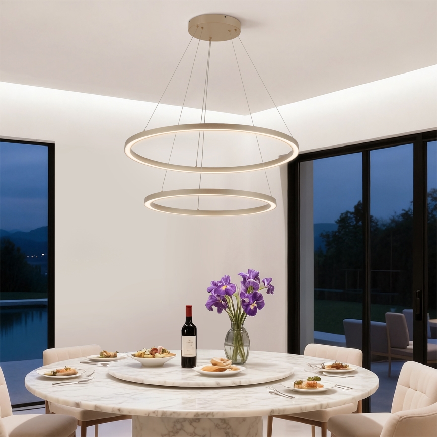 Brilagi - Lustre LED dimável pendente em cabo PORTOFINO LED/98W/230V 3000-6000K diâmetro 80 cm bege + comando à distância