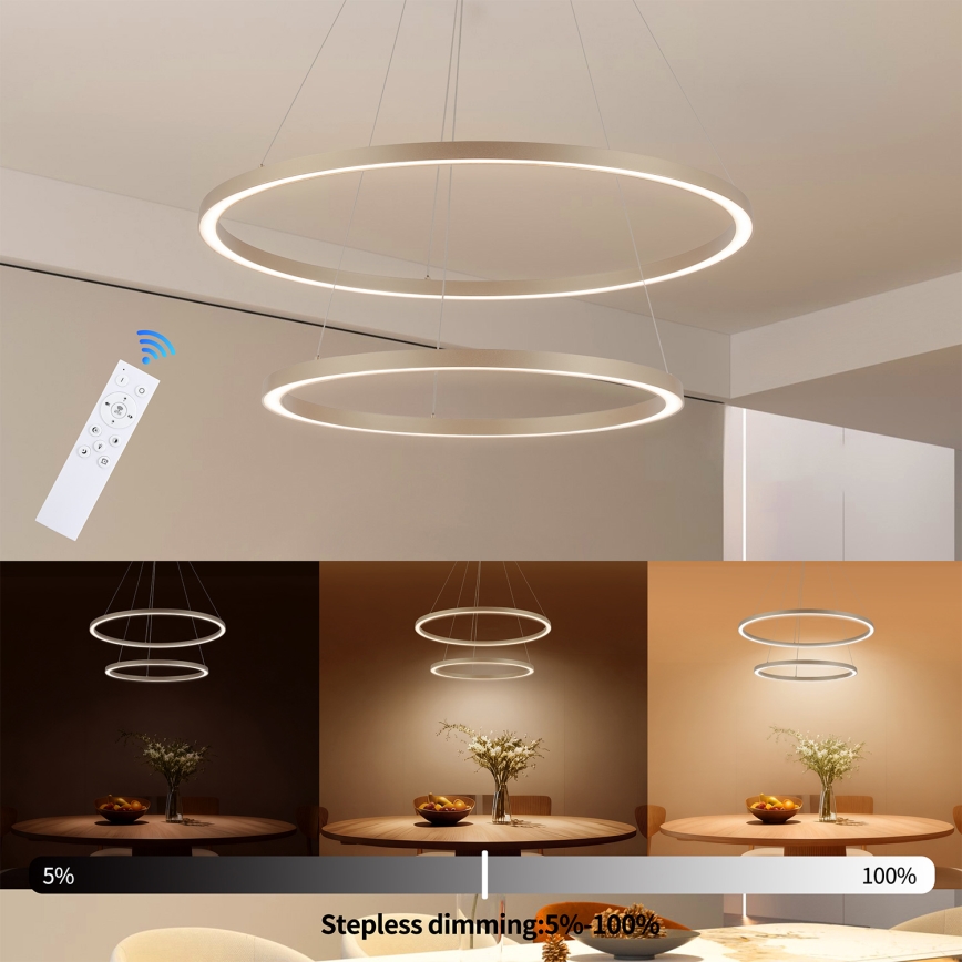 Brilagi - Lustre LED dimável pendente em cabo PORTOFINO LED/98W/230V 3000-6000K diâmetro 80 cm bege + comando à distância