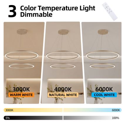 Brilagi - Lustre LED dimável pendente em cabo PORTOFINO LED/98W/230V 3000-6000K diâmetro 80 cm bege + comando à distância