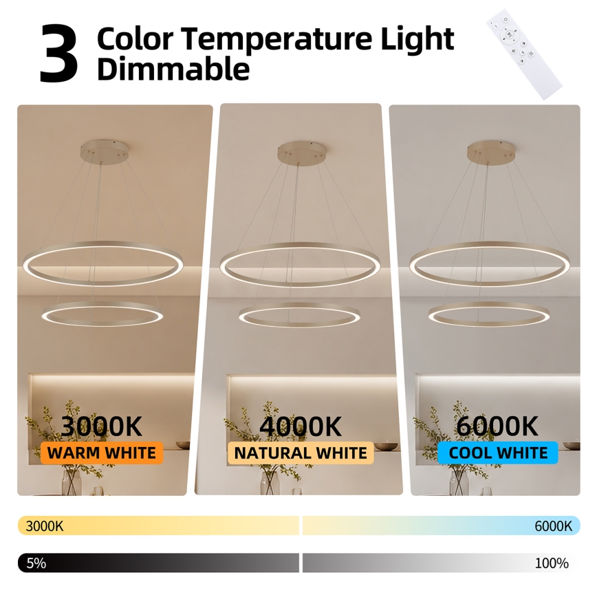 Brilagi - Lustre LED dimável pendente em cabo PORTOFINO LED/98W/230V 3000-6000K diâmetro 80 cm bege + comando à distância