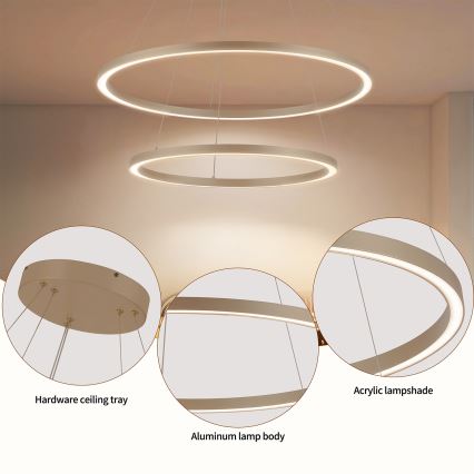 Brilagi - Lustre LED dimável pendente em cabo PORTOFINO LED/98W/230V 3000-6000K diâmetro 80 cm bege + comando à distância