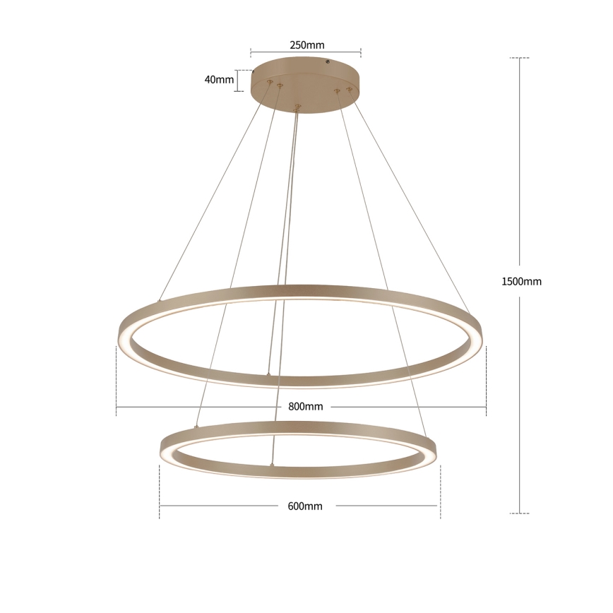 Brilagi - Lustre LED dimável pendente em cabo PORTOFINO LED/98W/230V 3000-6000K diâmetro 80 cm bege + comando à distância