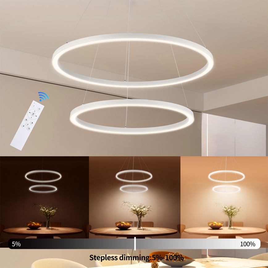 Brilagi - Lustre suspenso LED regulável em cabo PORTOFINO LED/98W/230V 3000-6000K Ø 80 cm branco + controlo remoto