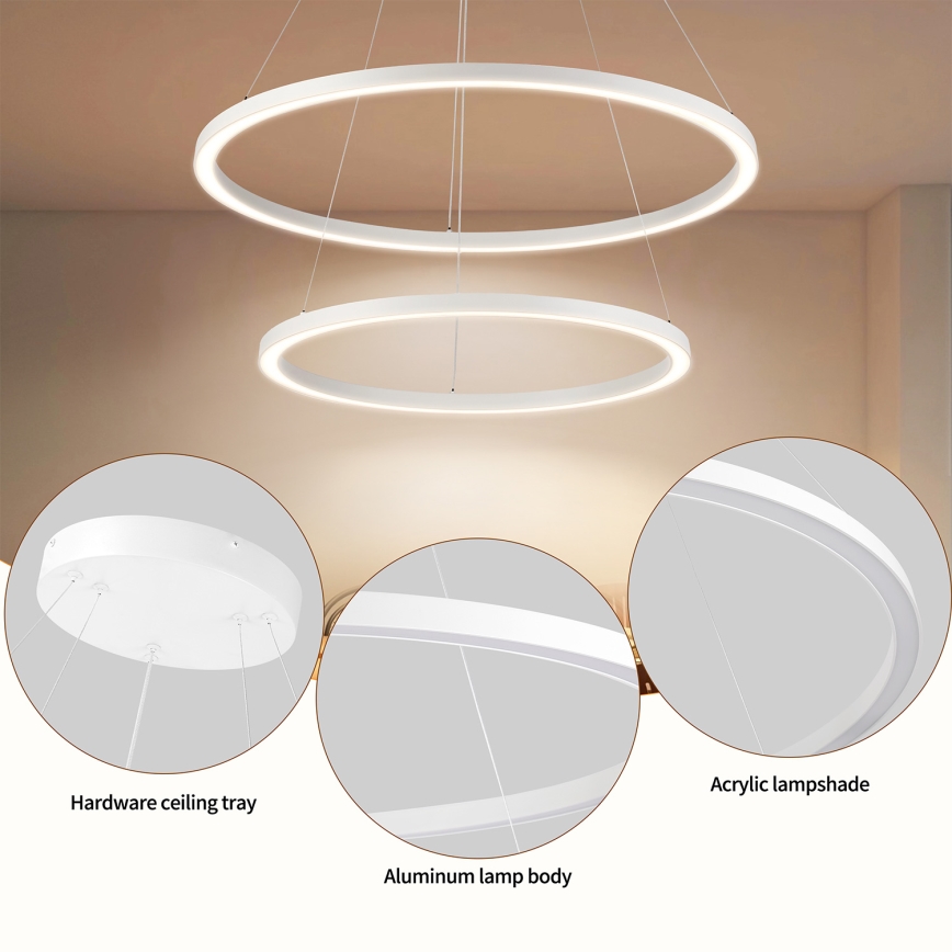 Brilagi - Lustre suspenso LED regulável em cabo PORTOFINO LED/98W/230V 3000-6000K Ø 80 cm branco + controlo remoto