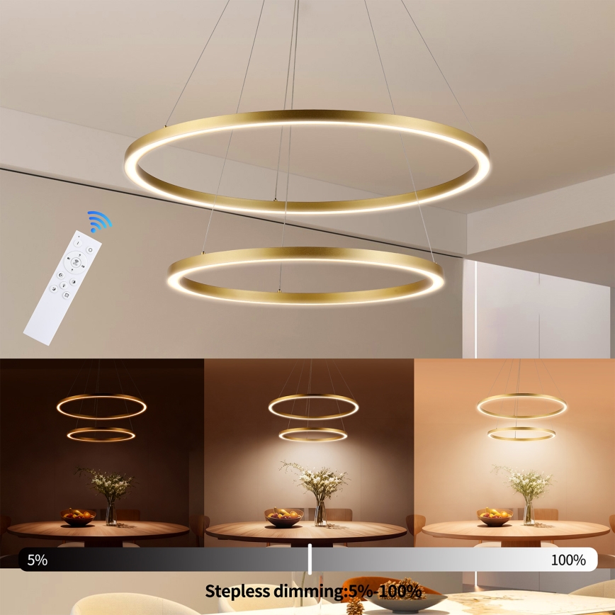 Brilagi - Lustre LED dimerizável suspenso por cabo PORTOFINO LED/98W/230V 3000-6000K diâmetro 80 cm dourado + telecomando