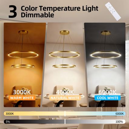 Brilagi - Lustre LED dimerizável suspenso por cabo PORTOFINO LED/98W/230V 3000-6000K diâmetro 80 cm dourado + telecomando